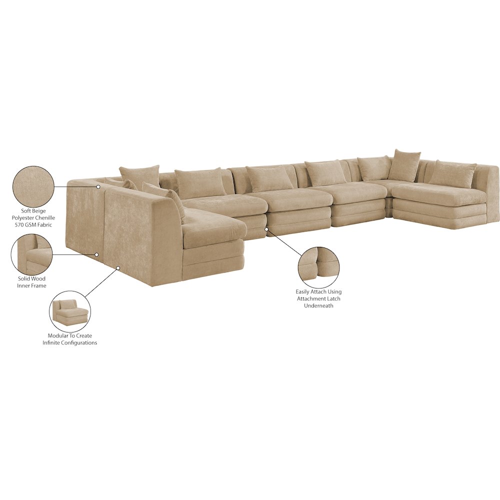 Stellar 190" Beige Chenille Fabric Upholstered 7Pc. Modular Sectional