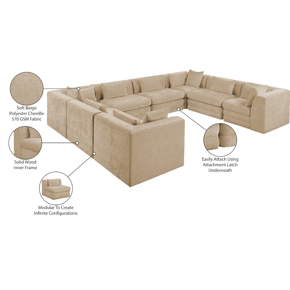 Stellar 152" Beige Chenille Fabric Upholstered 8Pc. Modular Sectional