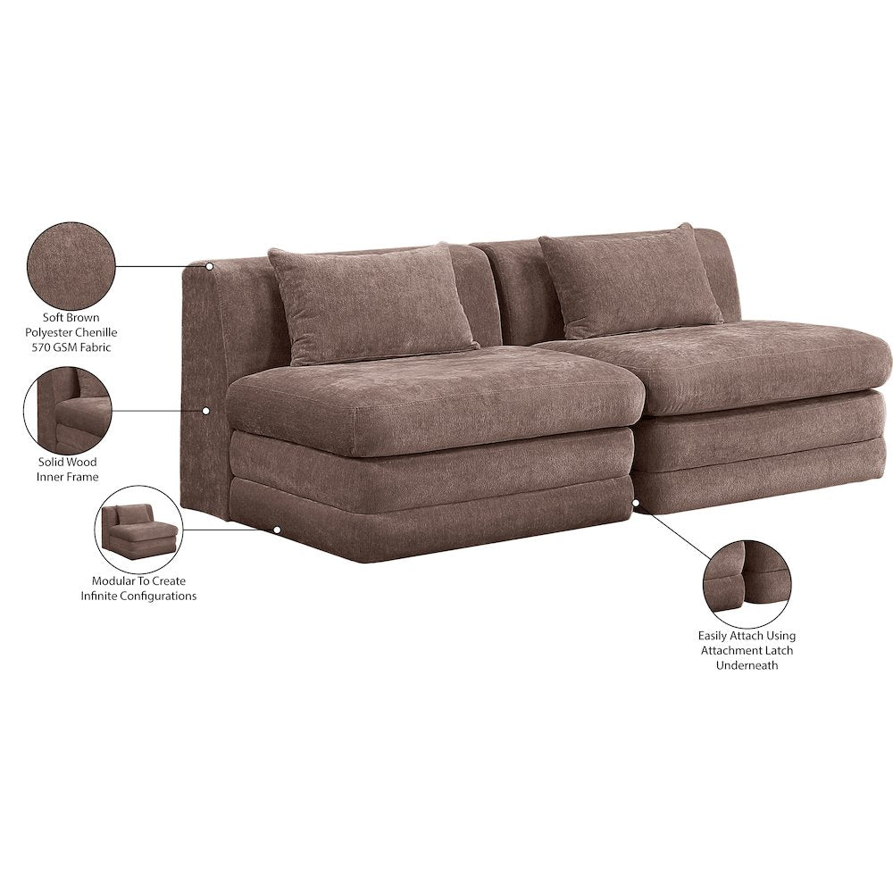 Stellar 76" Brown Chenille Fabric Upholstered 2pc. Modular Loveseat