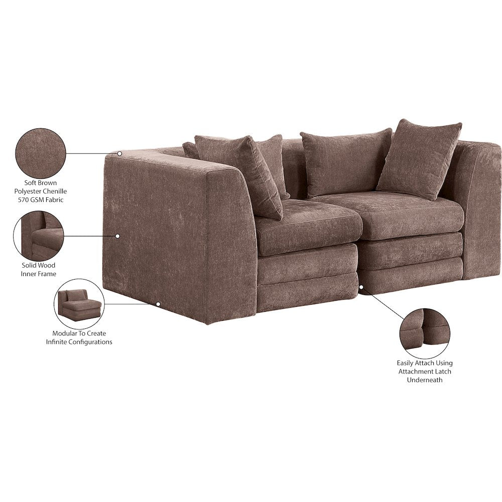Stellar 76" Brown Chenille Fabric Upholstered 2pc. Modular Loveseat
