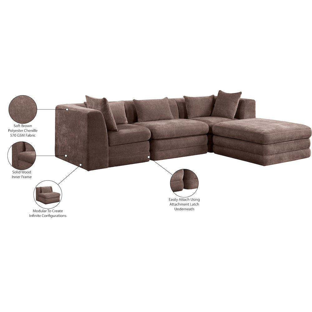 Stellar 114" Brown Chenille Fabric Upholstered 4Pc. Modular Sectional