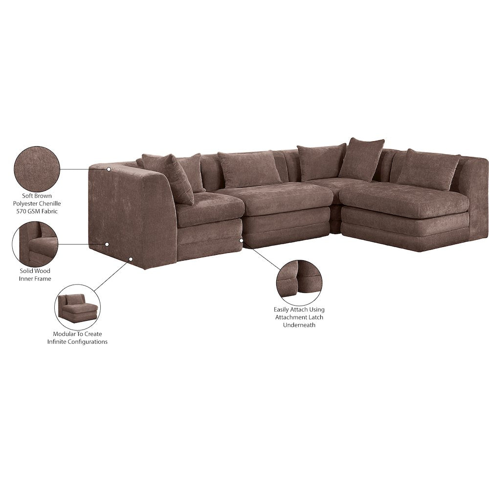 Stellar 114" Brown Chenille Fabric Upholstered 4Pc. Modular Sectional