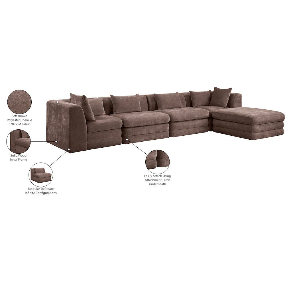 Stellar 152" Brown Chenille Fabric Upholstered 5Pc. Modular Sectional