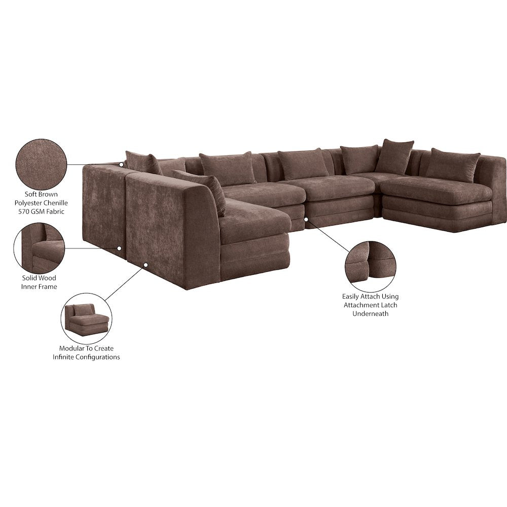 Stellar 152" Brown Chenille Fabric Upholstered 6Pc. Modular Sectional