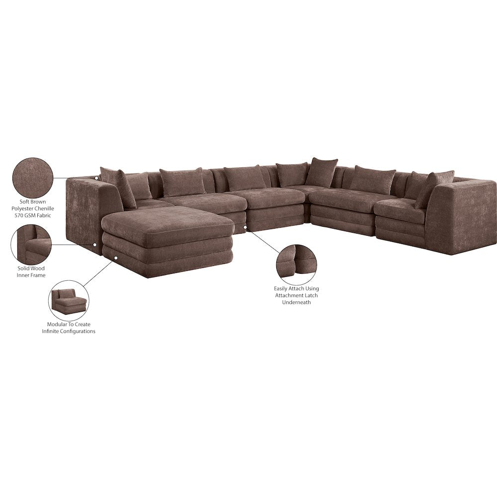 Stellar 152" Brown Chenille Fabric Upholstered 7Pc. Modular Sectional