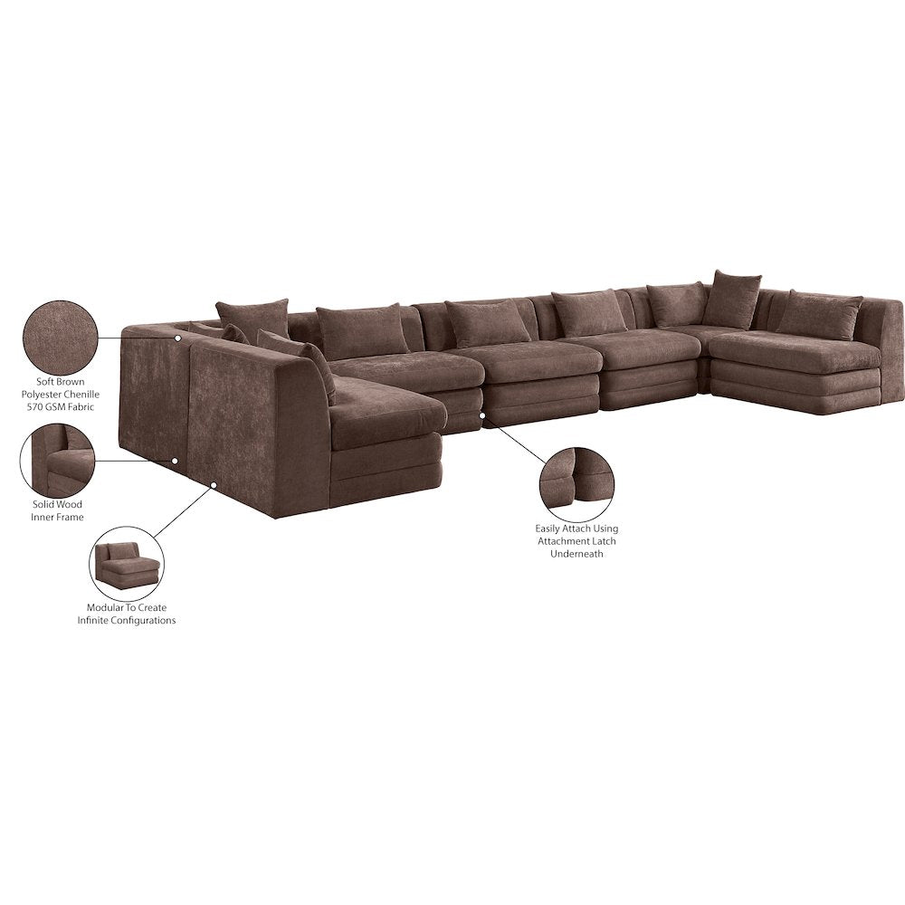 Stellar 190" Brown Chenille Fabric Upholstered 7Pc. Modular Sectional