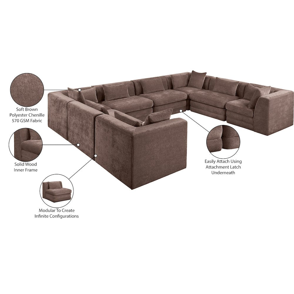 Stellar 152" Brown Chenille Fabric Upholstered 8Pc. Modular Sectional