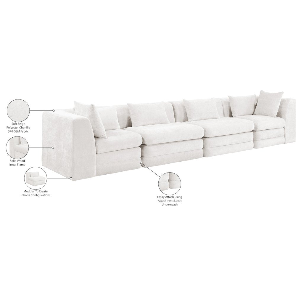 Stellar 152" Cream Chenille Fabric Upholstered 4pc. Modular Sofa