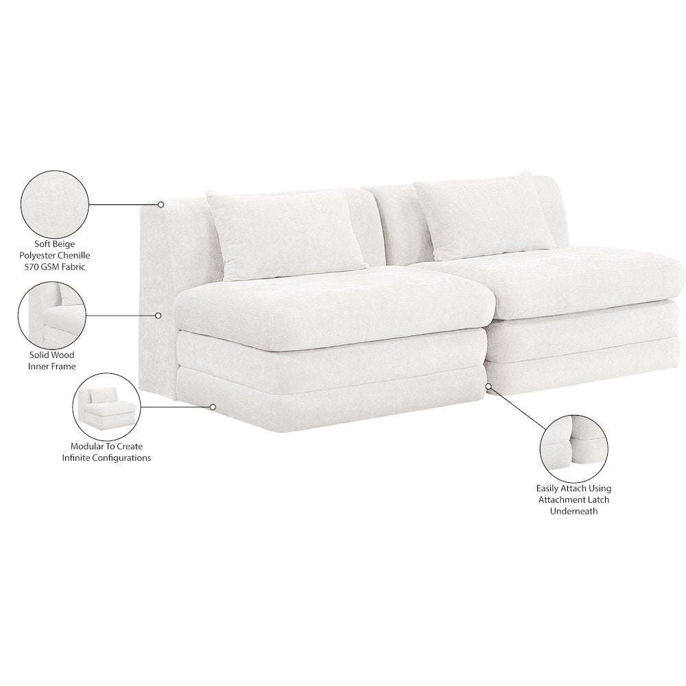 Stellar 76" Cream Chenille Fabric Upholstered 2pc. Modular Loveseat