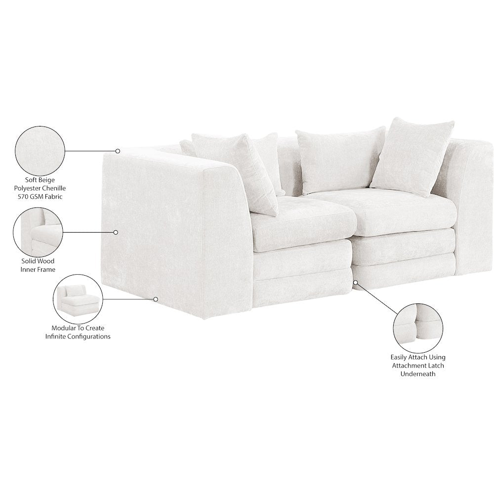 Stellar 76" Cream Chenille Fabric Upholstered 2pc. Modular Loveseat