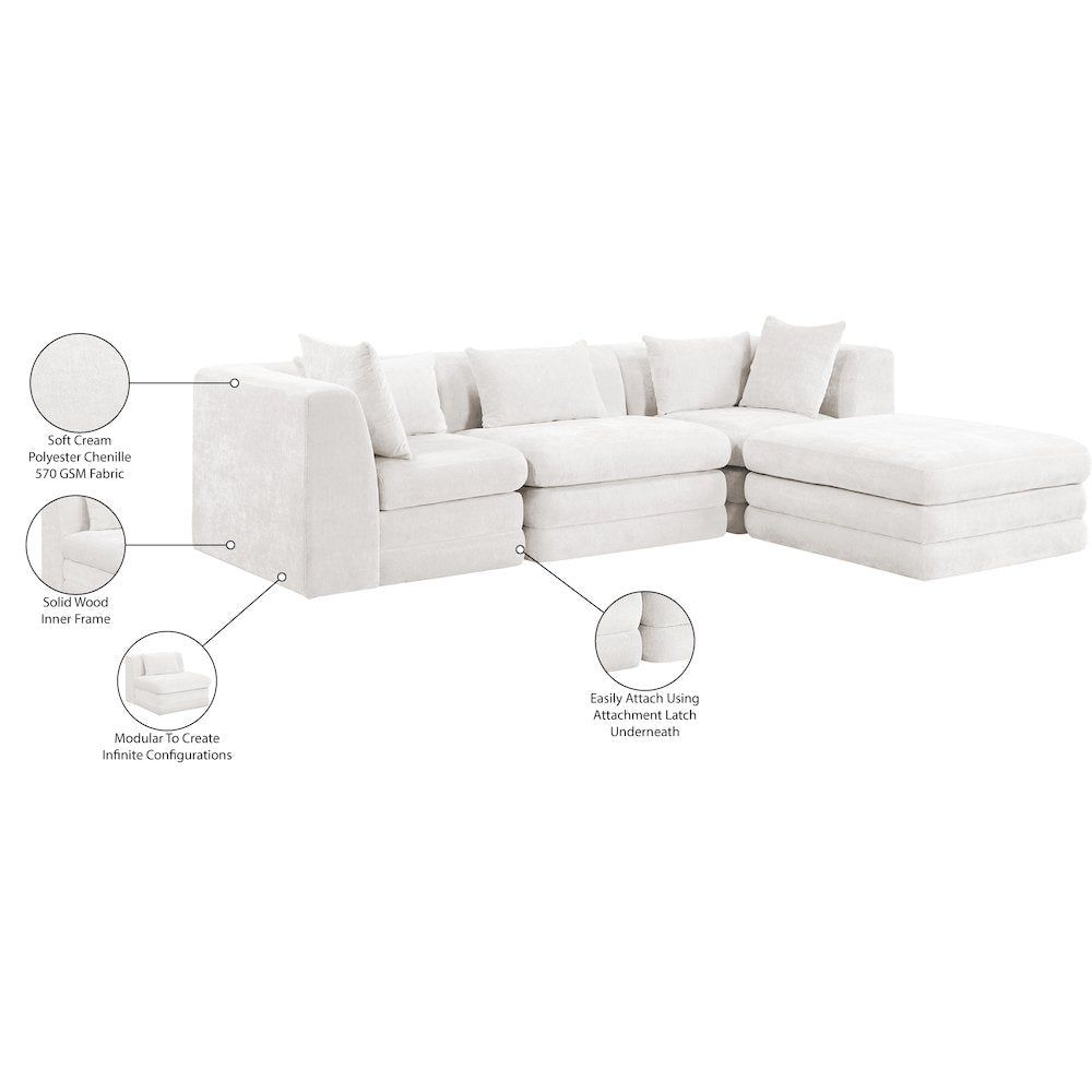 Stellar 114" Cream Chenille Fabric Upholstered 4Pc. Modular Sectional