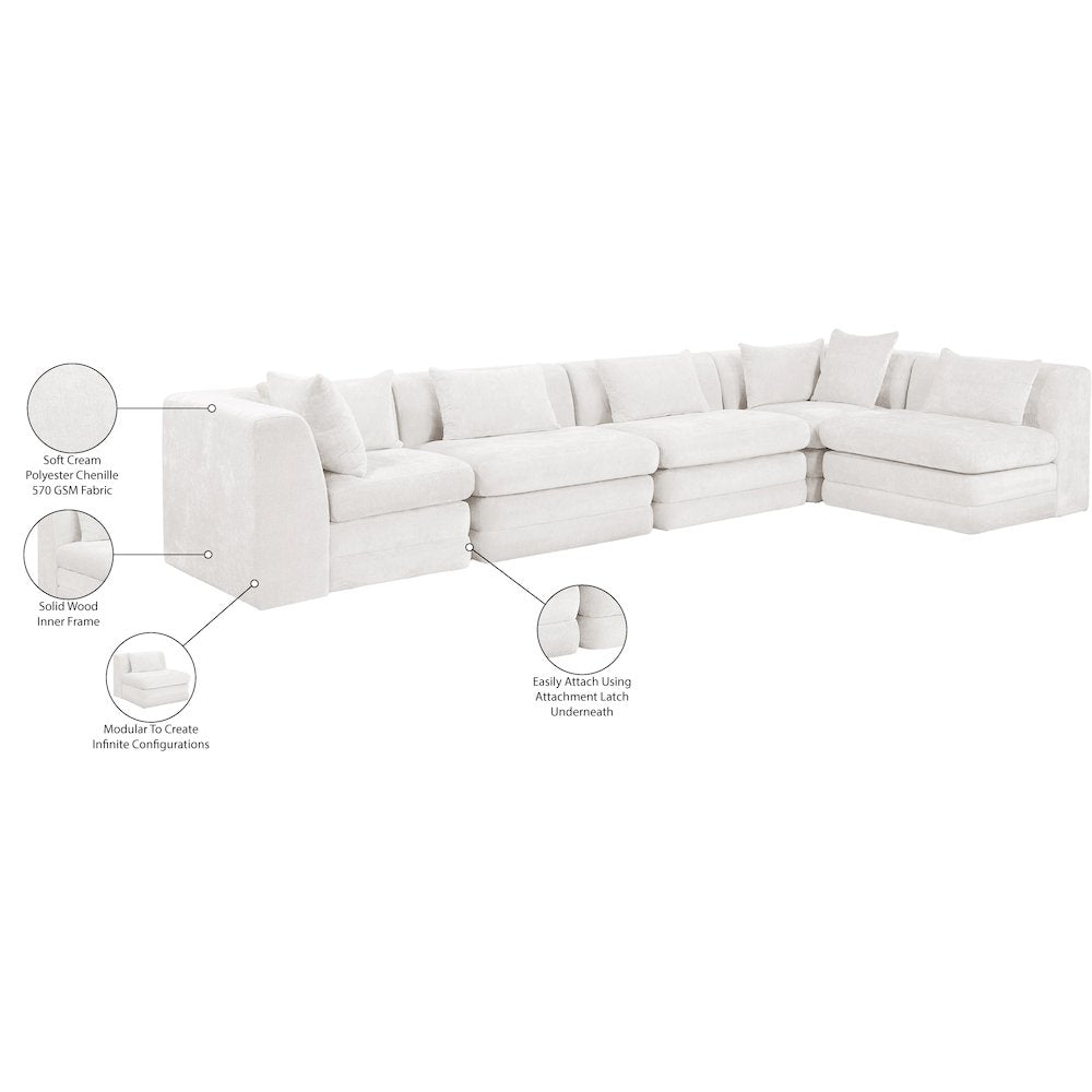 Stellar 152" Cream Chenille Fabric Upholstered 5Pc. Modular Sectional