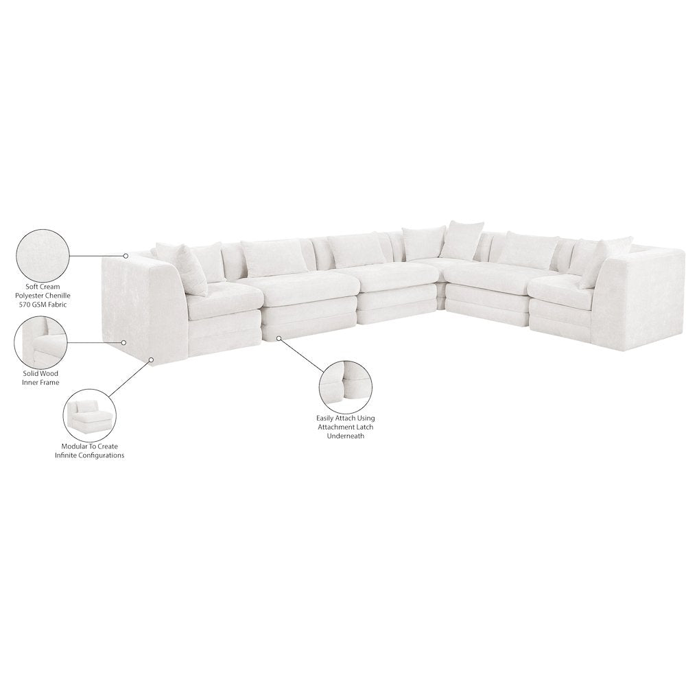 Stellar 152" Cream Chenille Fabric Upholstered 6Pc. Modular Sectional