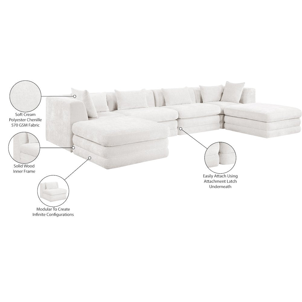 Stellar 152" Cream Chenille Fabric Upholstered 6Pc. Modular Sectional