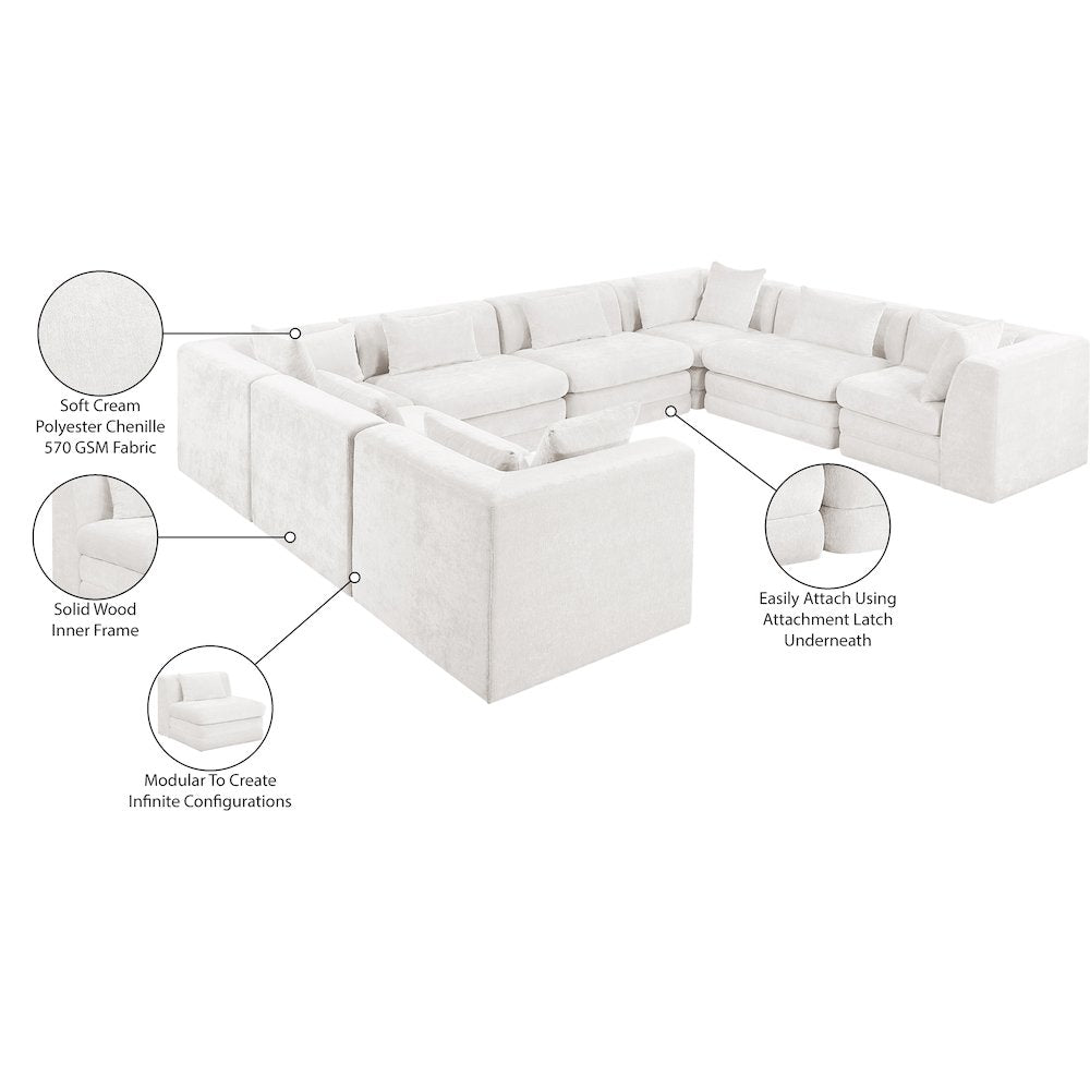 Stellar 152" Cream Chenille Fabric Upholstered 8Pc. Modular Sectional