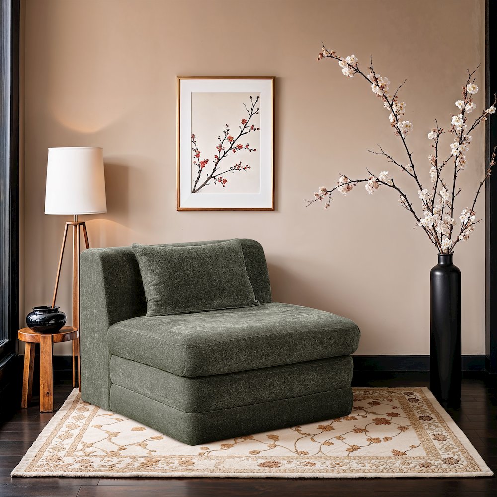 Stellar Green Chenille Fabric Upholstered Modular Armless Chair