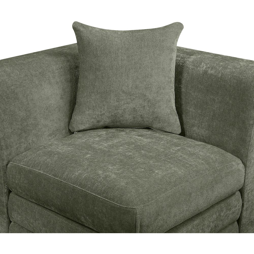 Stellar Green Chenille Fabric Upholstered Modular Corner Chair