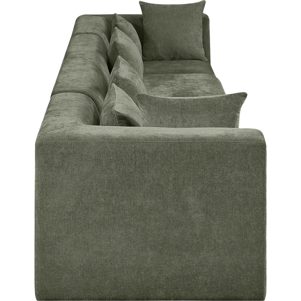 Stellar 152" Green Chenille Fabric Upholstered 4pc. Modular Sofa