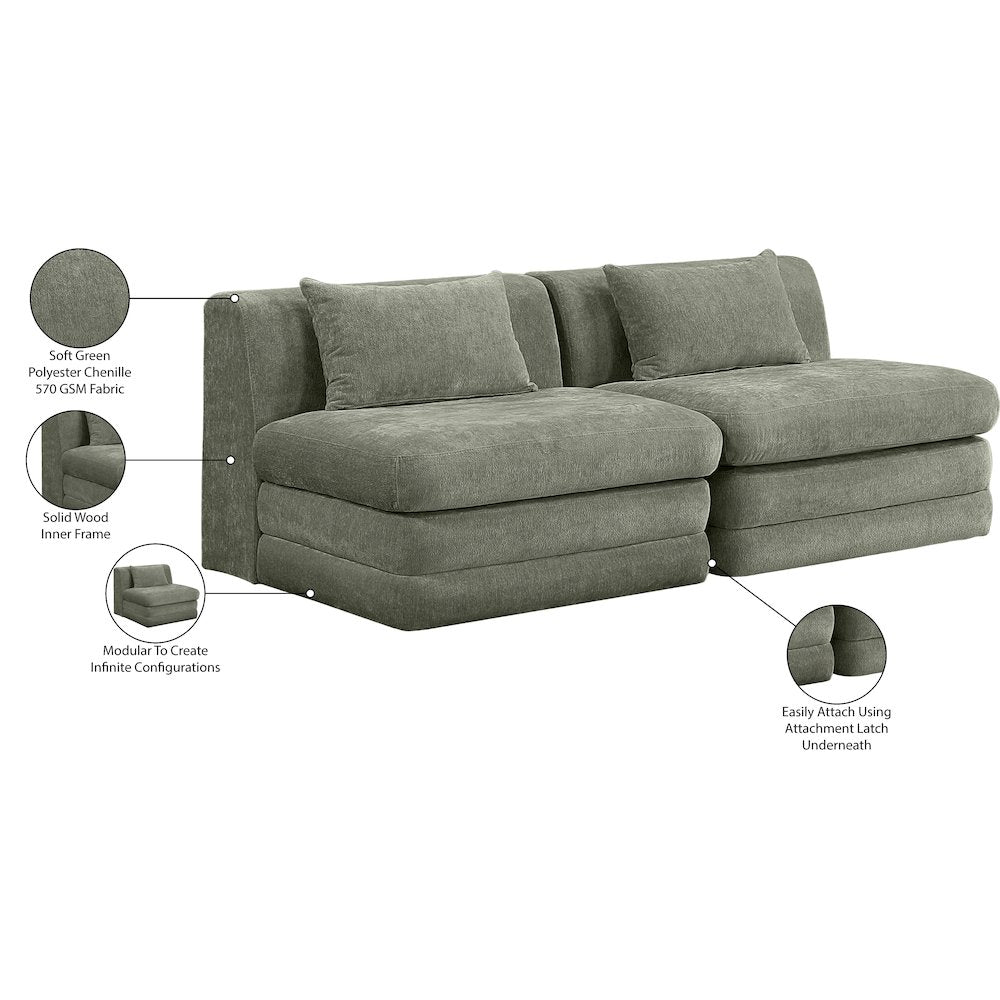 Stellar 76" Green Chenille Fabric Upholstered 2pc. Modular Loveseat