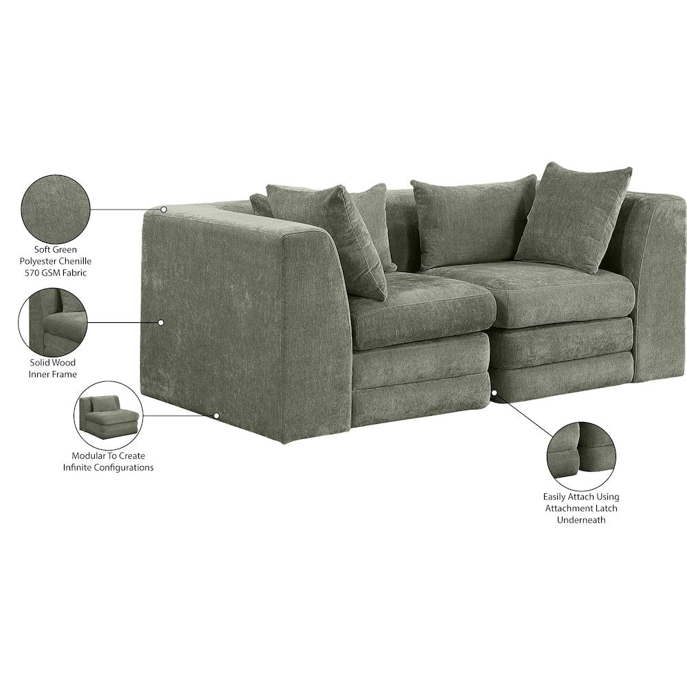 Stellar 76" Green Chenille Fabric Upholstered 2pc. Modular Loveseat
