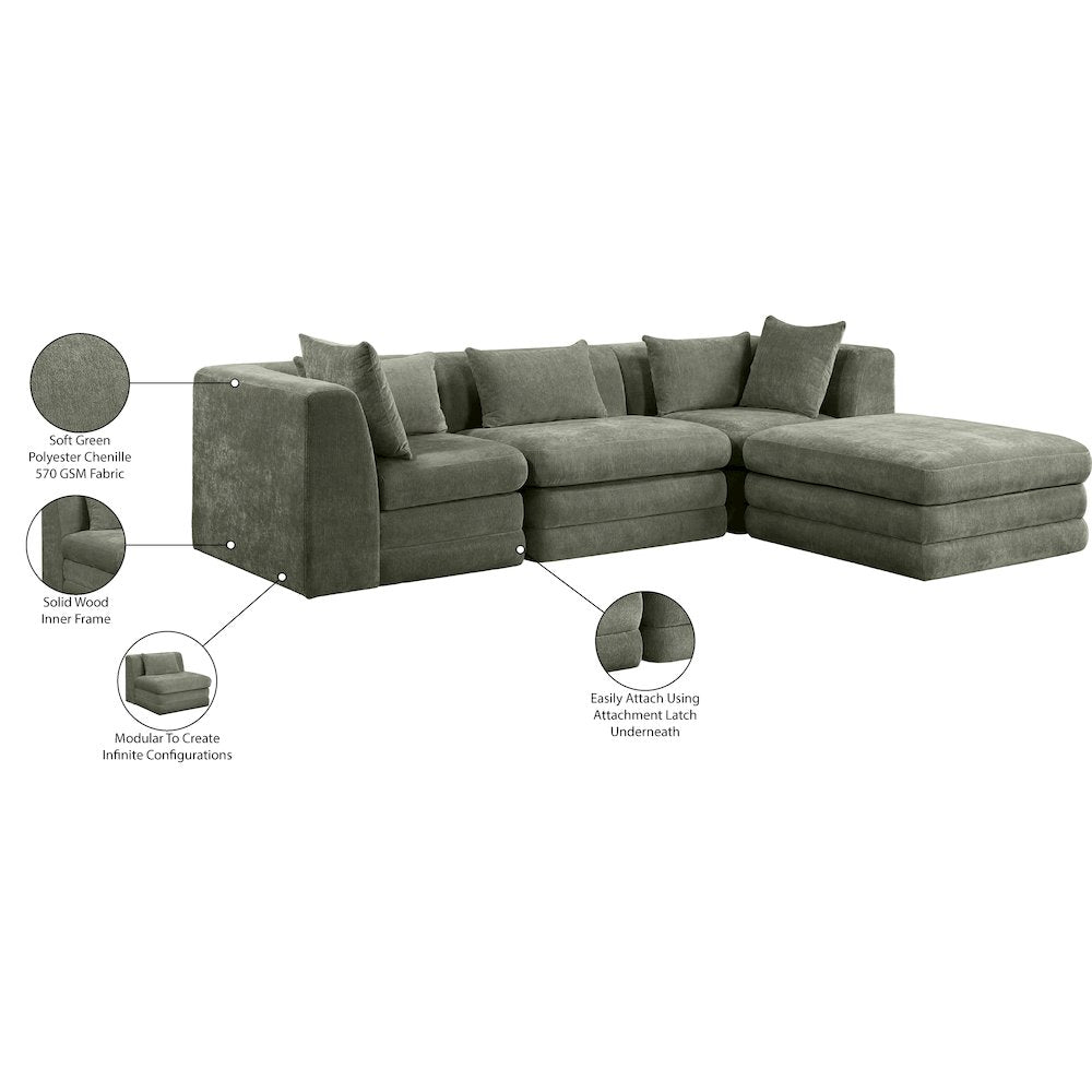 Stellar 114" Green Chenille Fabric Upholstered 4Pc. Modular Sectional