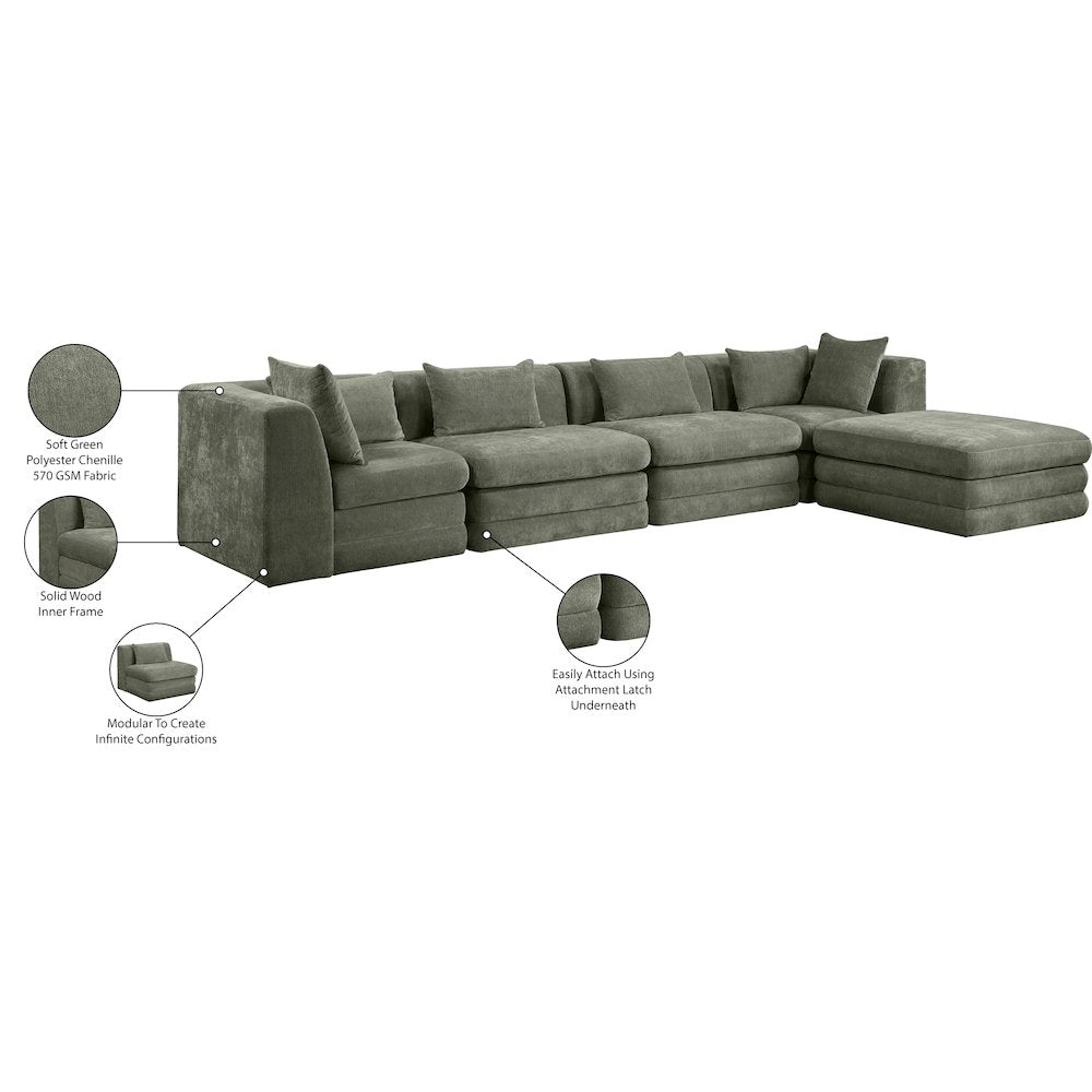 Stellar 152" Green Chenille Fabric Upholstered 5Pc. Modular Sectional