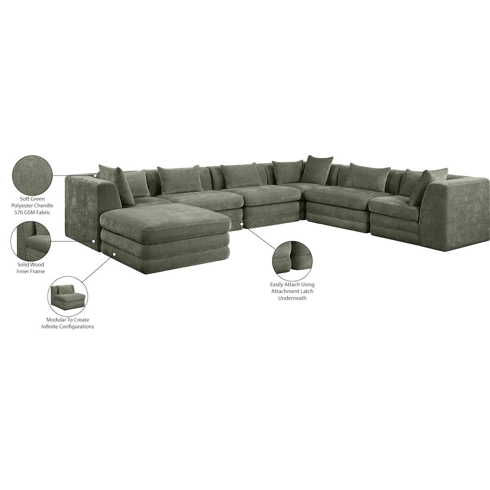 Stellar 152" Green Chenille Fabric Upholstered 7Pc. Modular Sectional