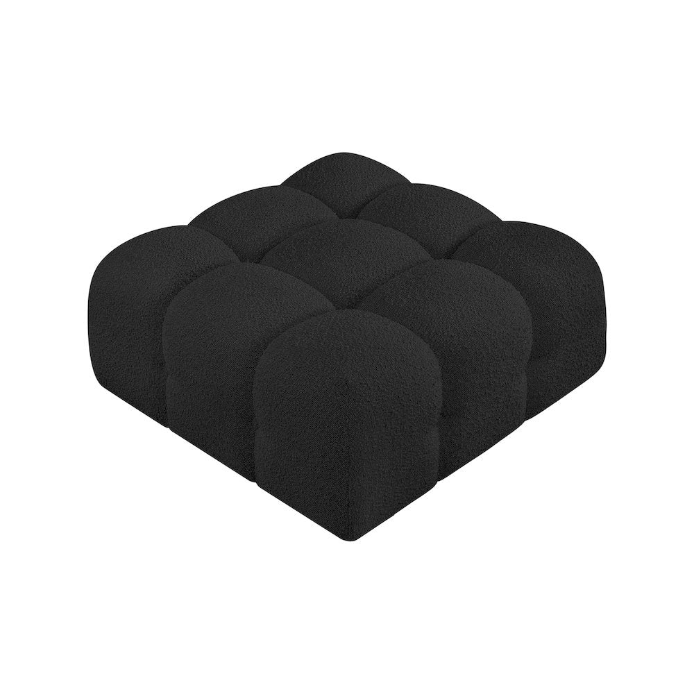 Ames Black Boucle Fabric Ottoman