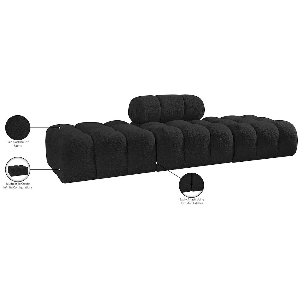 Ames 102" Black Boucle Fabric Upholstered 3pc. Modular Sofa