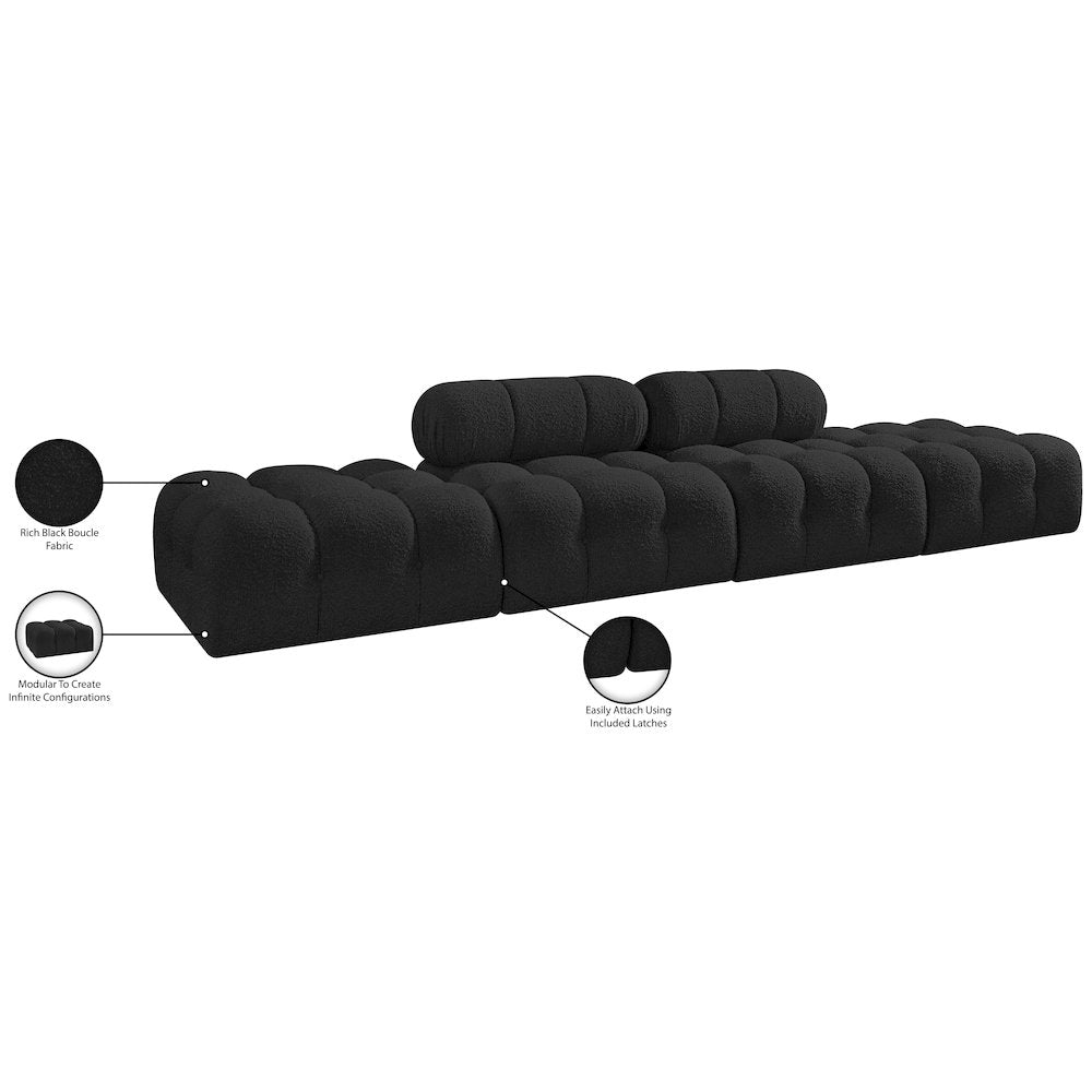 Ames 136" Black Boucle Fabric Upholstered 4pc. Modular Sofa