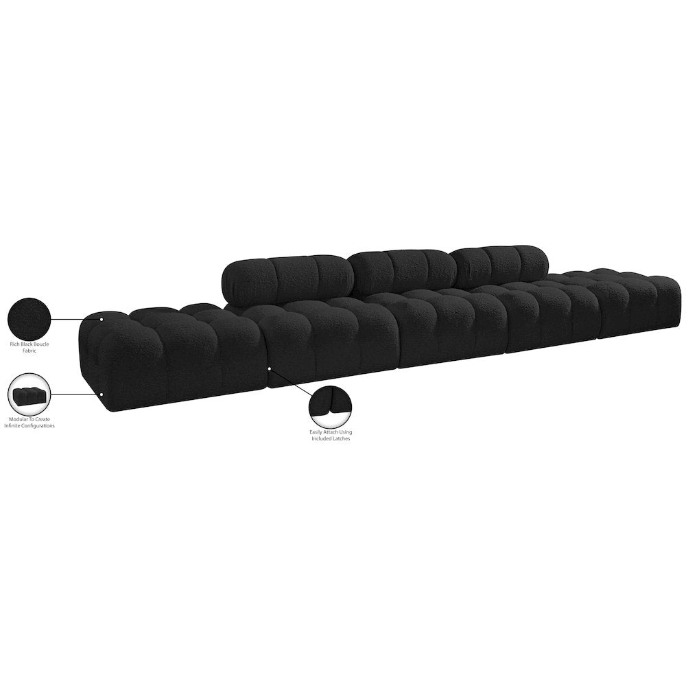 Ames 170" Black Boucle Fabric Upholstered 5pc. Modular Sofa