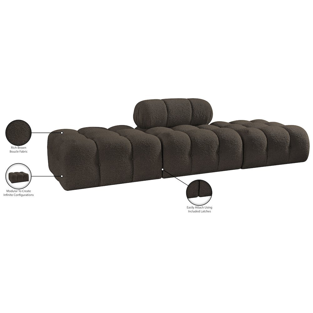 Ames 102" Brown Boucle Fabric Upholstered 3pc. Modular Sofa