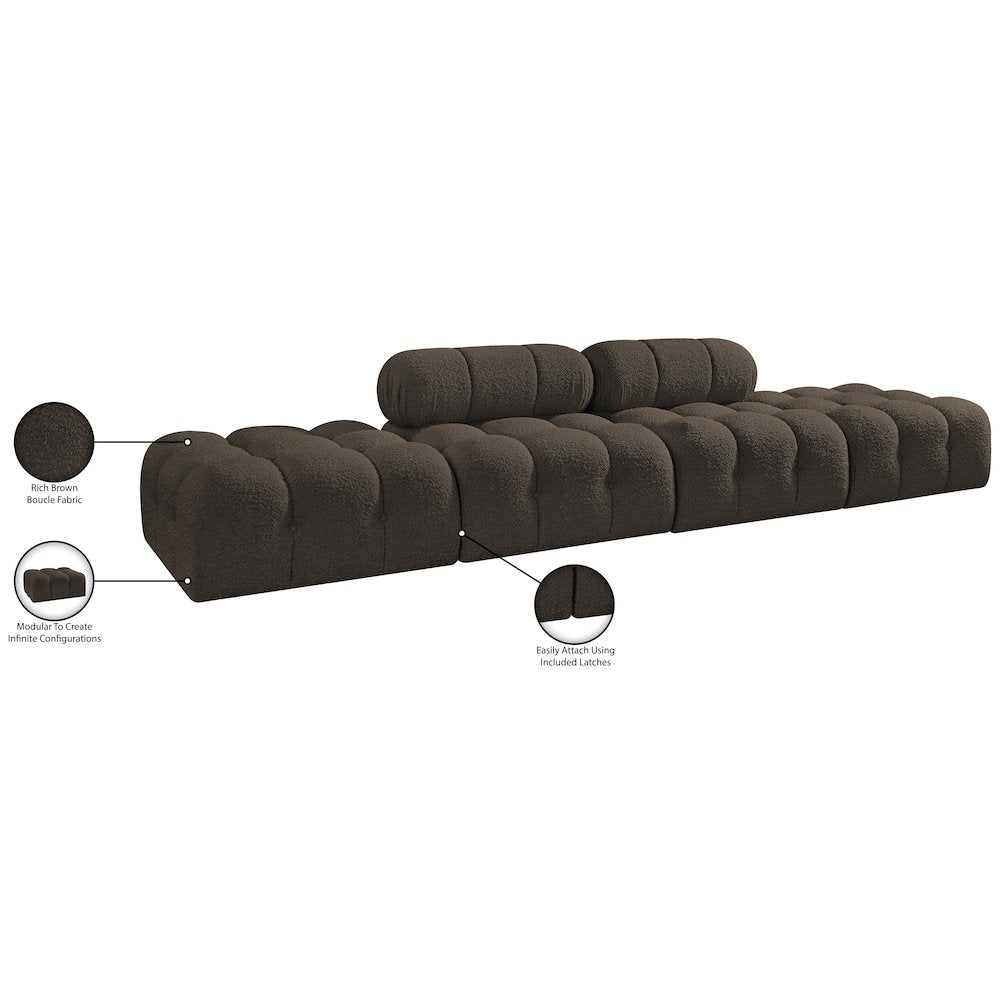 Ames 136" Brown Boucle Fabric Upholstered 4pc. Modular Sofa