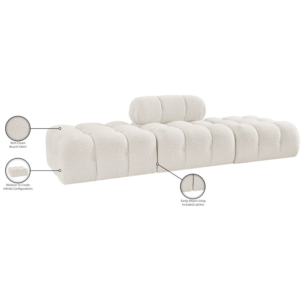Ames 102" Cream Boucle Fabric Upholstered 3pc. Modular Sofa
