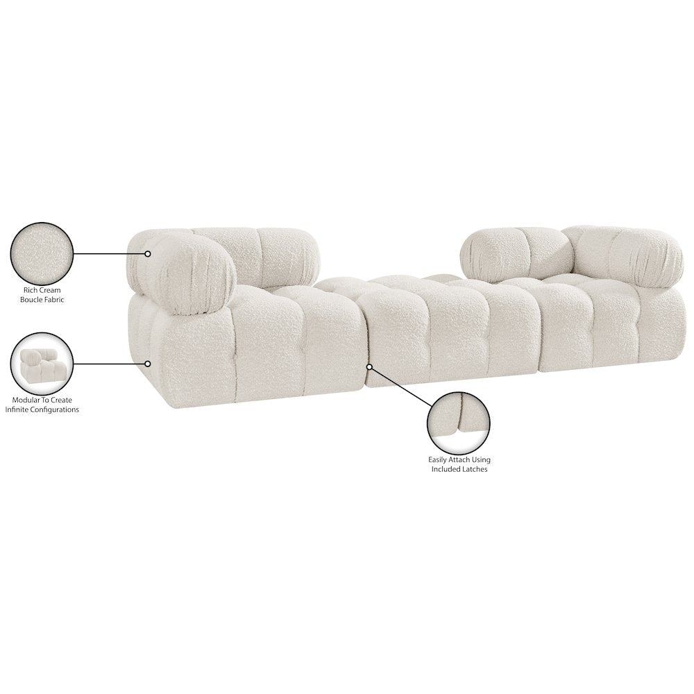Ames 102" Cream Boucle Fabric Upholstered 3pc. Modular Sofa