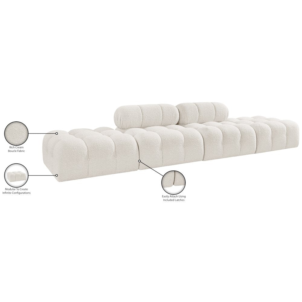 Ames 136" Cream Boucle Fabric Upholstered 4pc. Modular Sofa