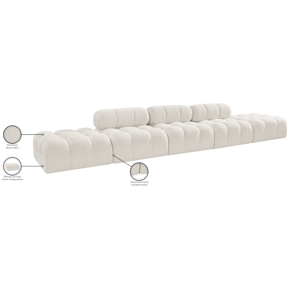 Ames 170" Cream Boucle Fabric Upholstered 5pc. Modular Sofa