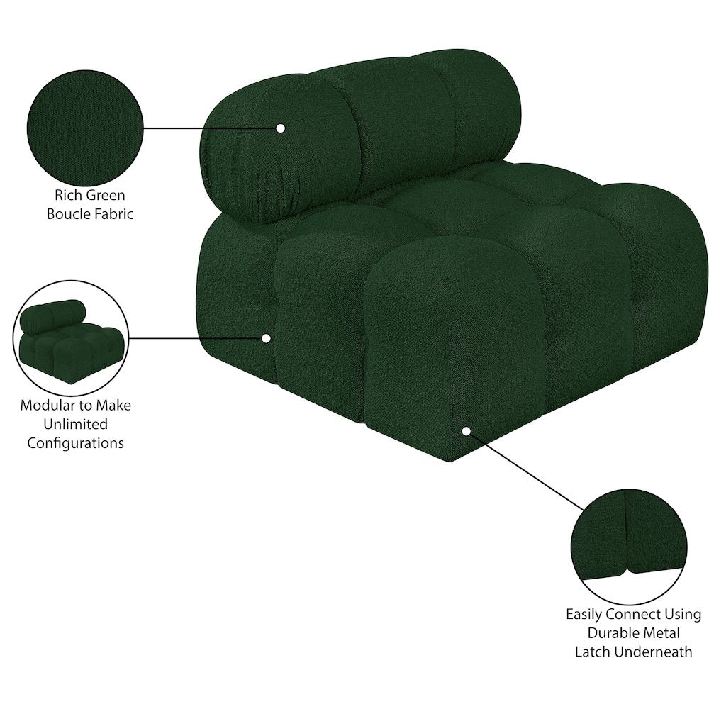 Ames Green Boucle Fabric Armless