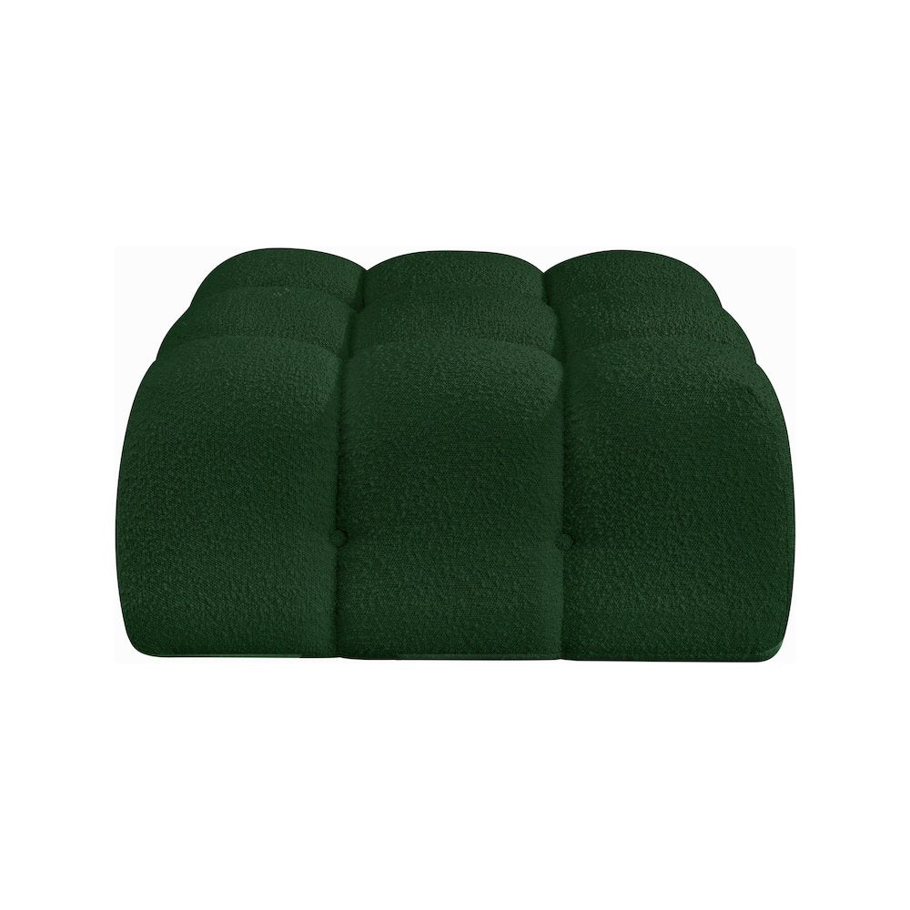 Ames Green Boucle Fabric Ottoman