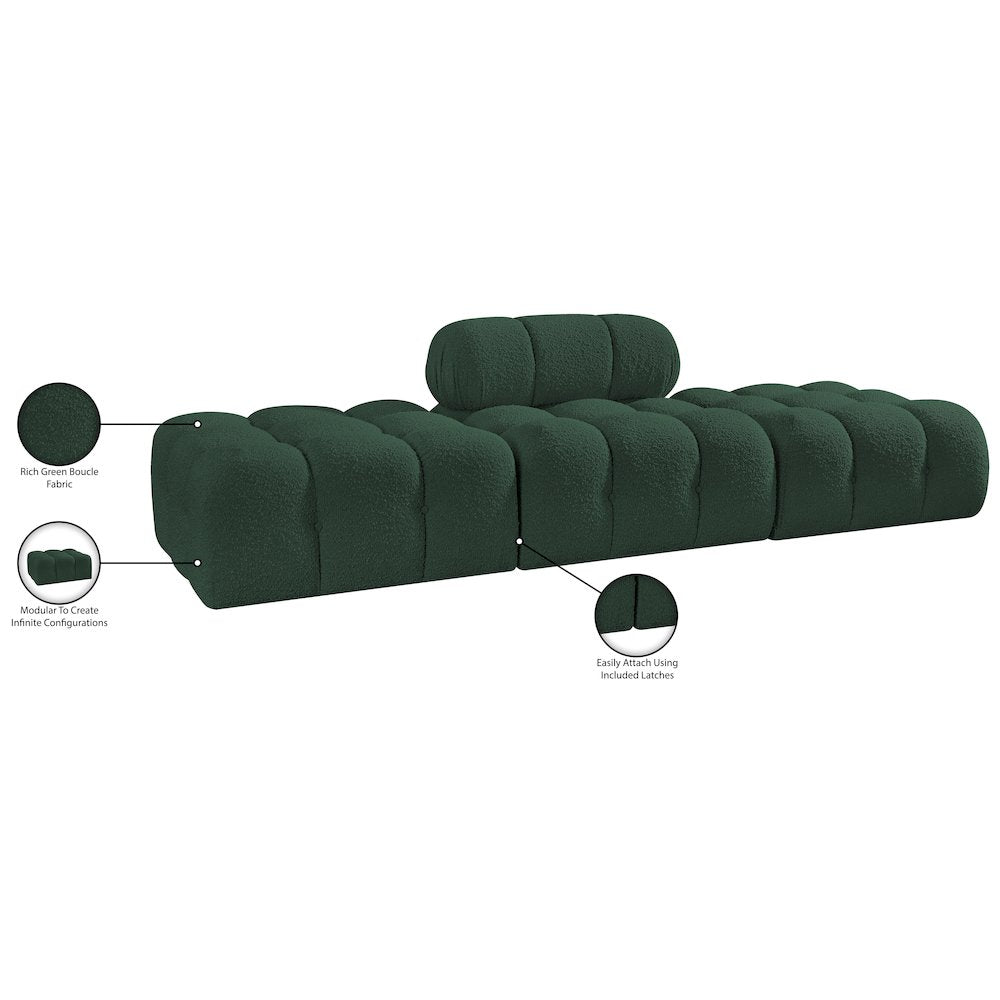 Ames 102" Green Boucle Fabric Upholstered 3pc. Modular Sofa