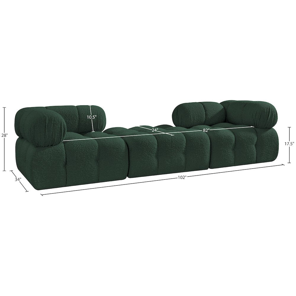 Ames 102" Green Boucle Fabric Upholstered 3pc. Modular Sofa