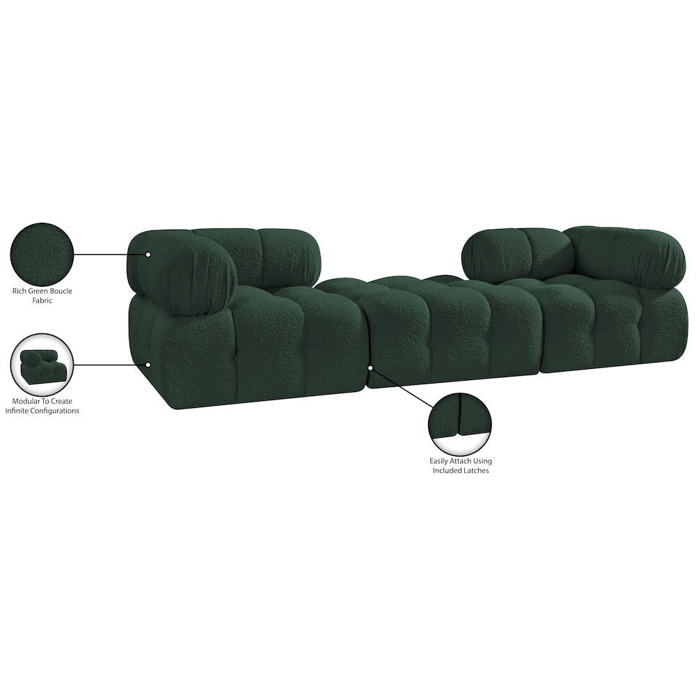 Ames 102" Green Boucle Fabric Upholstered 3pc. Modular Sofa