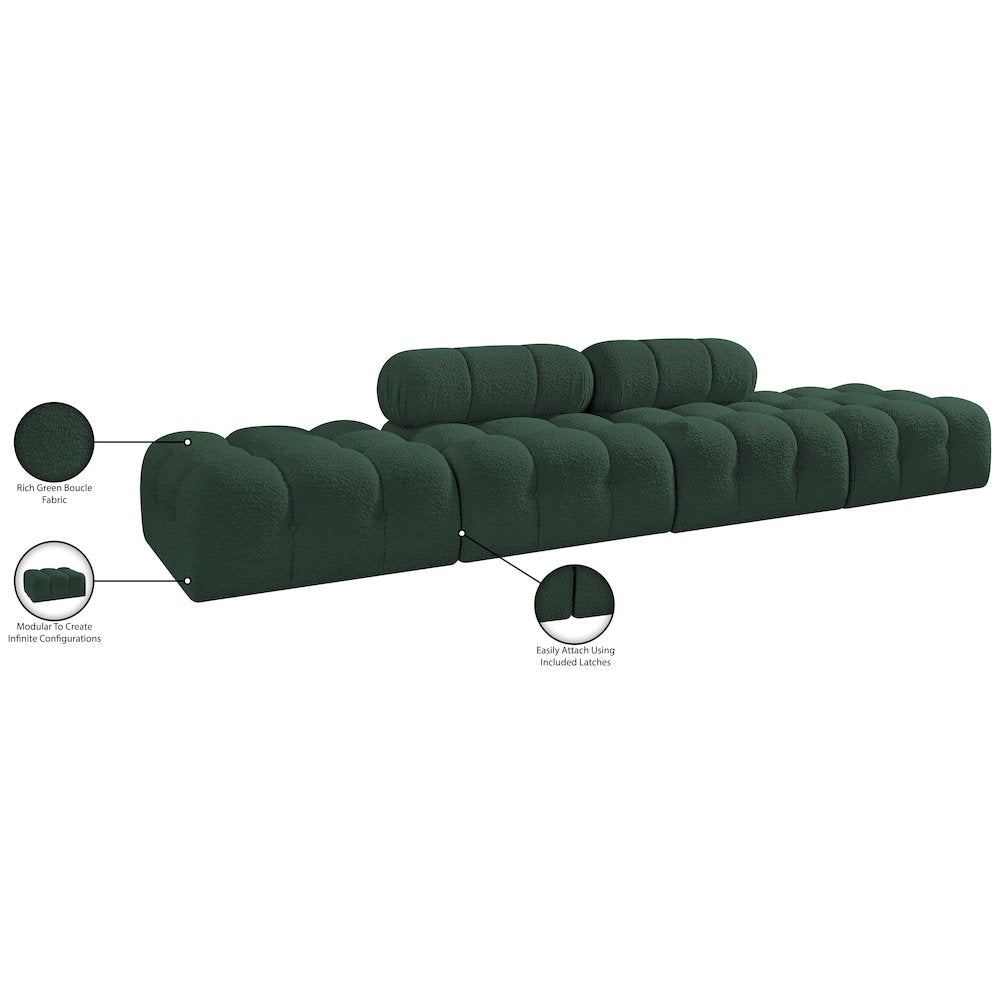 Ames 136" Green Boucle Fabric Upholstered 4pc. Modular Sofa