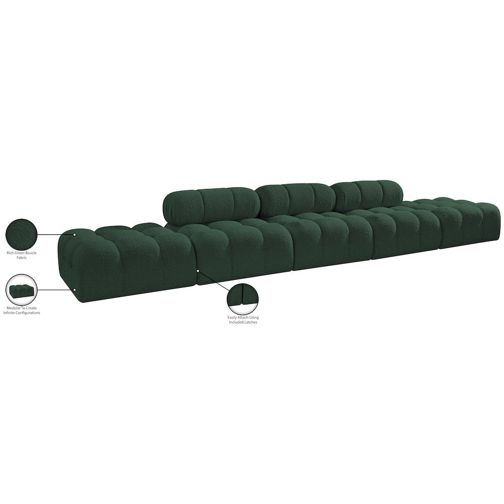 Ames 170" Green Boucle Fabric Upholstered 5pc. Modular Sofa