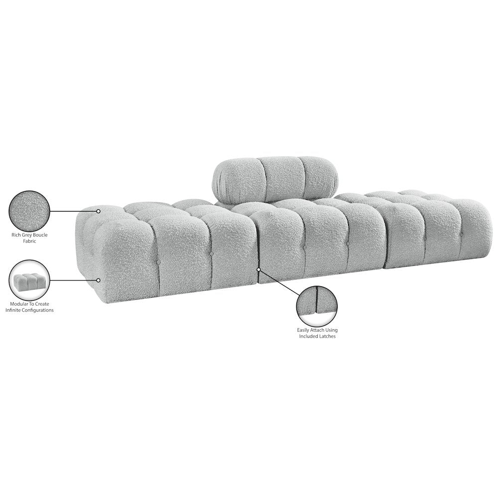 Ames 102" Grey Boucle Fabric Upholstered 3pc. Modular Sofa