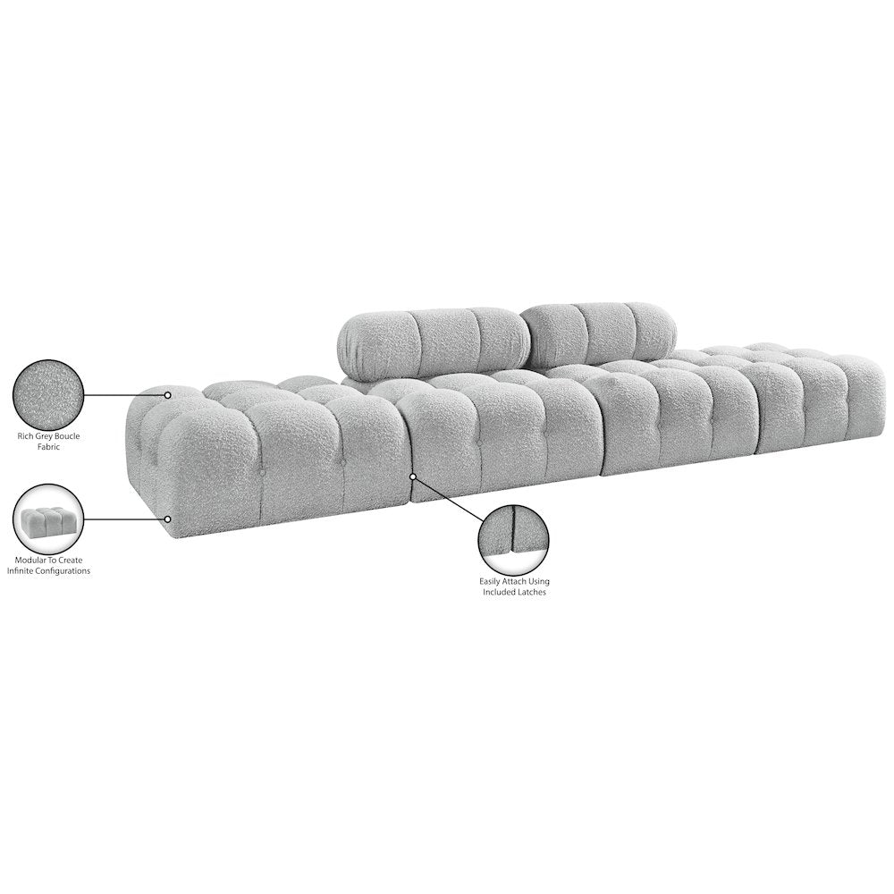 Ames 136" Grey Boucle Fabric Upholstered 4pc. Modular Sofa
