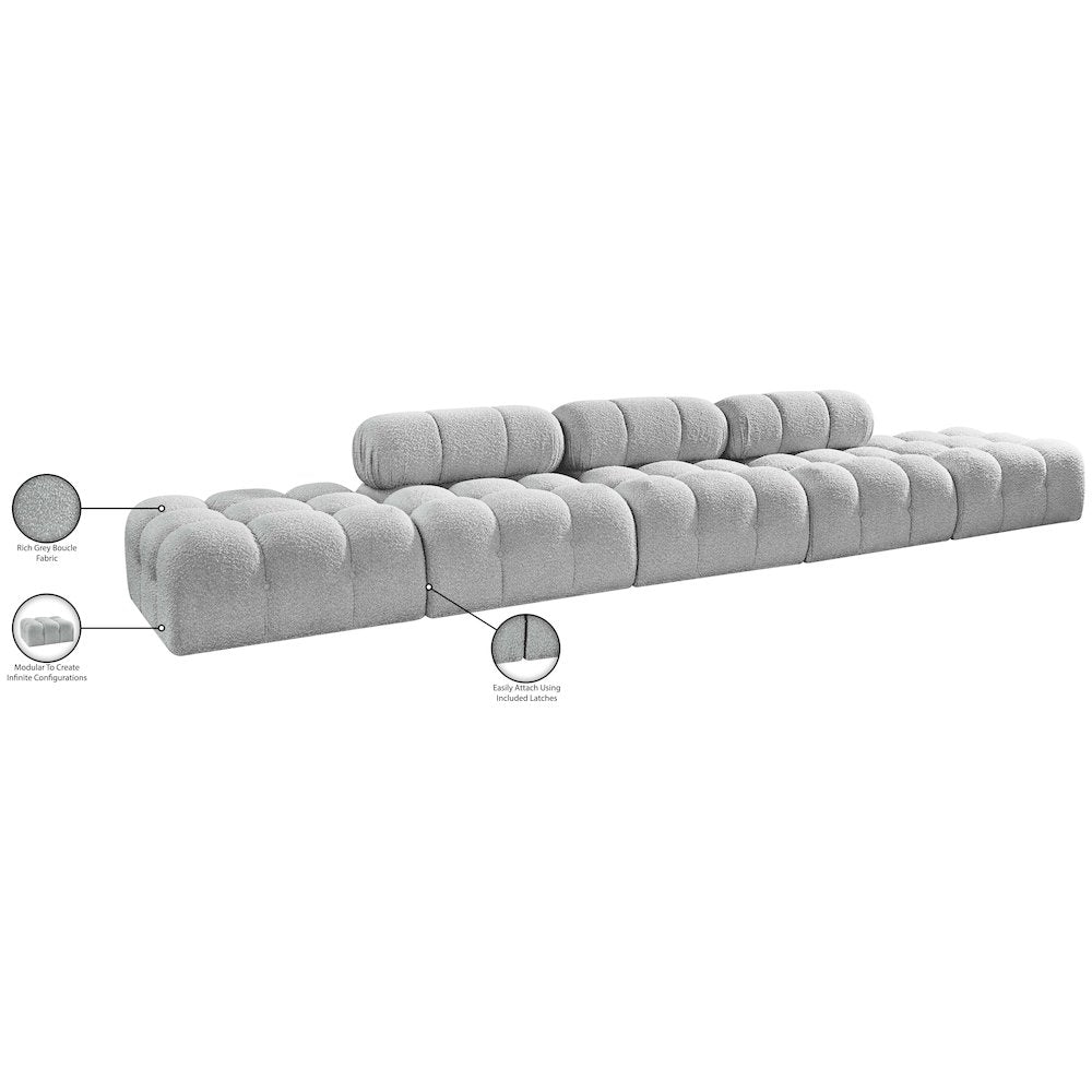 Ames 170" Grey Boucle Fabric Upholstered 5pc. Modular Sofa