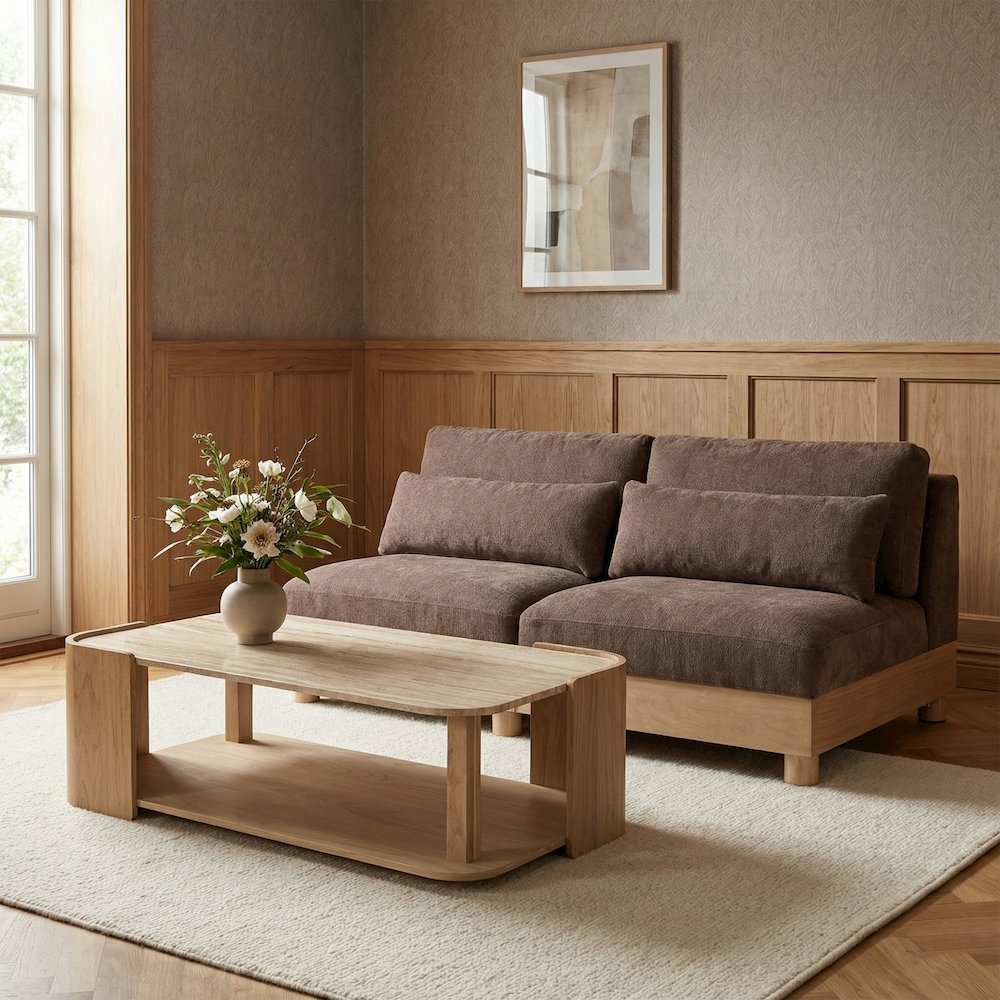 Turin 80" Brown Chenille Fabric Upholstered 2pc. Modular Loveseat