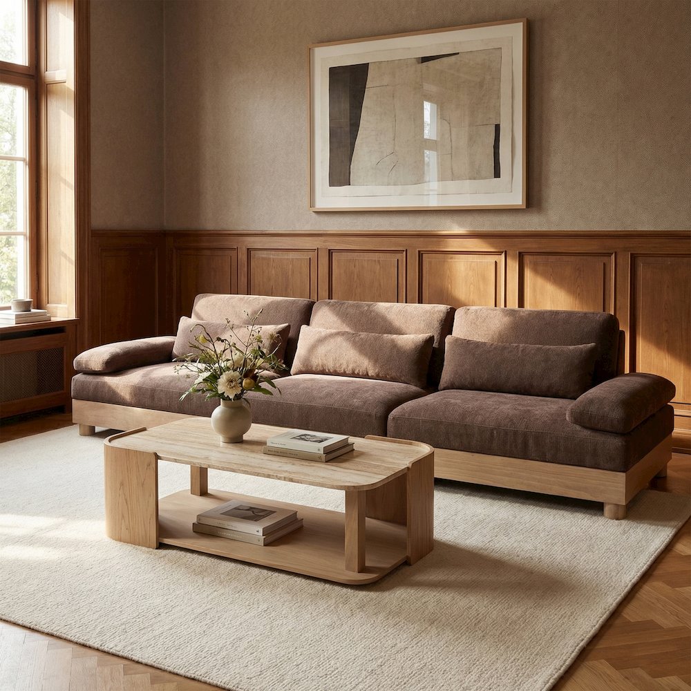 Turin 135.5" Brown Chenille Fabric Upholstered 3pc. Modular Sofa