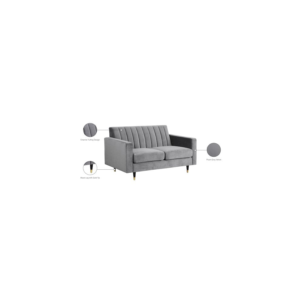 Lola Grey Velvet Loveseat